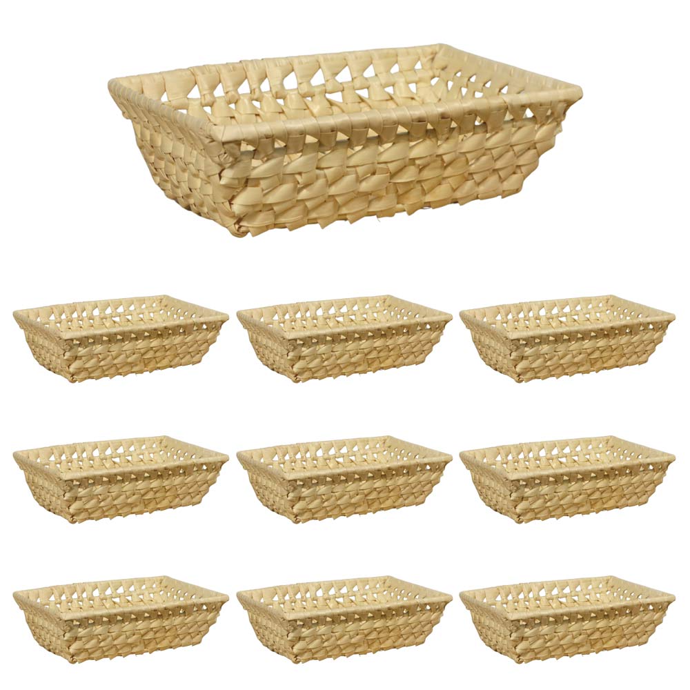 Ceste cestini espositori x10 in foglie di palma intrecciate 25x 18,5 x h 7,5 cm .